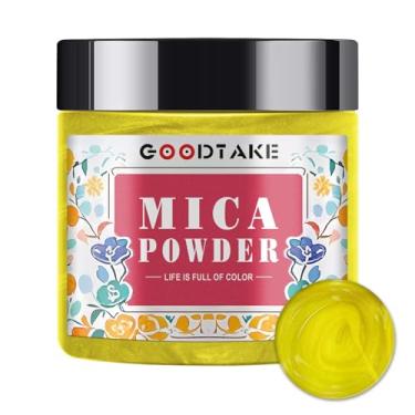 Imagem de GOODTAKE Pó de mica amarela | Pigmento de cor de resina | Mica para fazer sabão, fabricação de velas, bomba de banho, geleca, esmalte de unha, sombra para os olhos - Pós de mica pura natural (amarelo