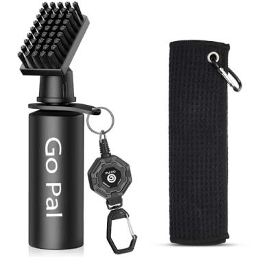 Imagem de Go Pal Escova de limpeza de taco de golfe: Escova de taco de golfe com garrafa de água portátil de 113 g e toalha, cerdas de nylon, retrator para facilitar a limpeza - vários acessórios de kit de