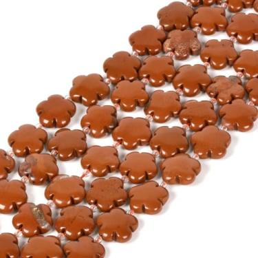 Imagem de Jaspe vermelho pedras preciosas naturais em forma de flor fio 15 mm contas espaçadoras perfuradas de cristal contas soltas pedra energia flor 15,5 polegadas para fazer joias DIY cores sortidas
