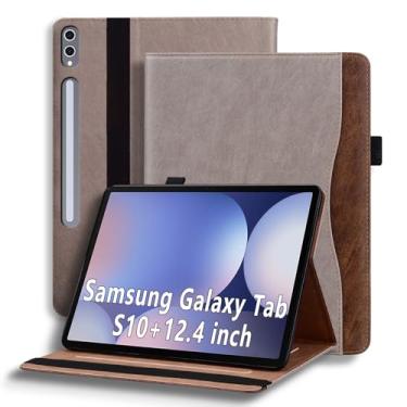 Imagem de TIPOYOROOS Capa para Samsung Galaxy Tab S10 Plus 12,4 polegadas 2024 (SM-X820/SM-X826)/Tab S9 Plus 2023 (SM-X810/SM-X816), capa de couro PU executiva com bolso e porta-lápis, cáqui