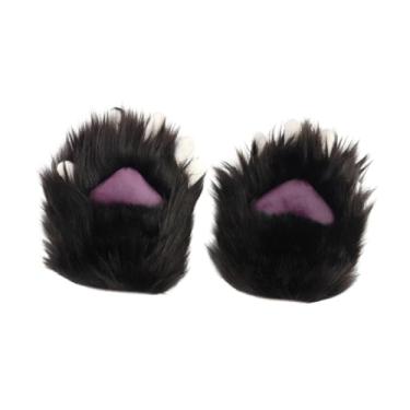Imagem de simhoa Luvas de pata de gato, luvas de pelúcia simuladas para festa de máscaras de clube, Preto Roxo
