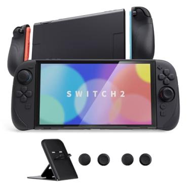 Imagem de PlayVital Ranger Protective Case for Nintendo Switch 2 with Stand | Ergonomic Anti-Slip Silicone Grips, Dockable Hard Shell, 4 Thumbstick Caps | Quick-Release-Joycon Design Full-Body Cover, Black
