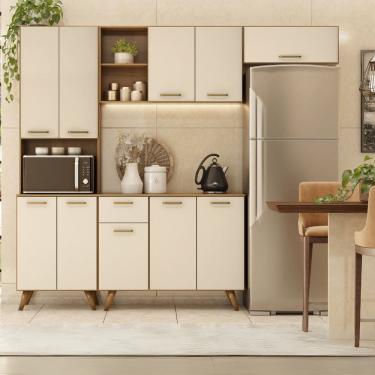 Imagem de Cozinha Compacta 10 Portas 1 Gavetas com Paneleiros Duplo Olinda Freijó/Off White