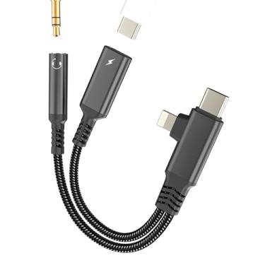 Imagem de Adaptador Lightning USB C para conector de fone de ouvido para iPhone 16 15 14 13 Pro Max (2 em 1) 3,5 mm AUX carregador divisor de áudio Dongle para Apple Cord carregamento compatível com Samsung