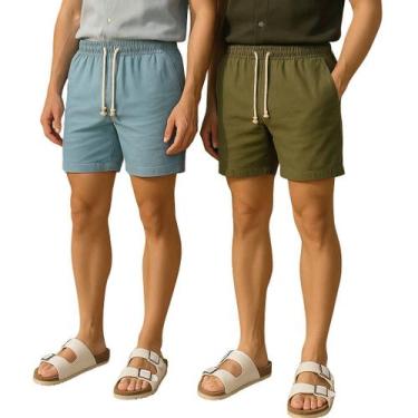 Imagem de Kit 2 Bermuda Short Linho Masculina Mauricinho Curto Bolso Faca Divers