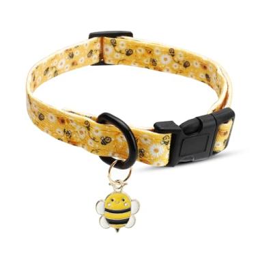 Imagem de Linda coleira de algodão para cães pequenos, médios e grandes, design especial com pingente de abelha amarela fofa para meninas, meninos, machos, fêmeas, cães, coleira para animais de estimação