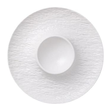 Imagem de KiBcsLic Prato de cerâmica com divisórias para lanches, prato para bolinhos de massa, travessa com suporte para molho, travessa para servir tacos, bolinhos de, Branco