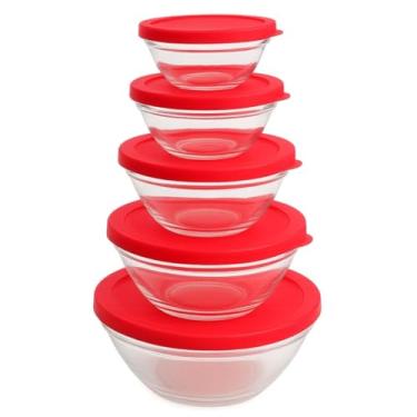 Imagem de Conjunto de 5 Potes de Vidro Redondos com Tampa Hermética para Armazenamento de Alimentos