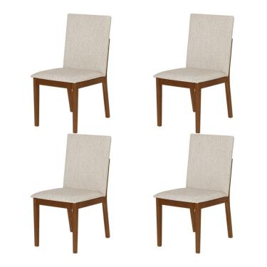 Imagem de Conjunto 4 Cadeiras Para Jantar Sofia Jequitibá Nozes Encosto Linho Bege