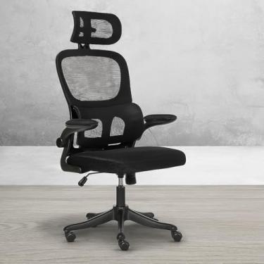 Imagem de Cadeira de escritório, design ergonômico com suporte lombar independente, malha respirável e encosto de cabeça ajustável (Preto)