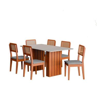 Imagem de Kit Mesa Jantar Santiago 160 Com Tampo de Vidro e 6 Cadeiras