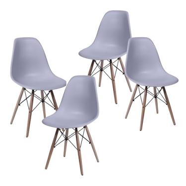 Imagem de Cadeira Charles Eames Design Clássico com Encosto Anatômico, Assento Ergonômico e Pernas de Madeira Natural para Sala, Escritório ou Jantar - Unidade ou Kit (10, Cinza, Adulto)