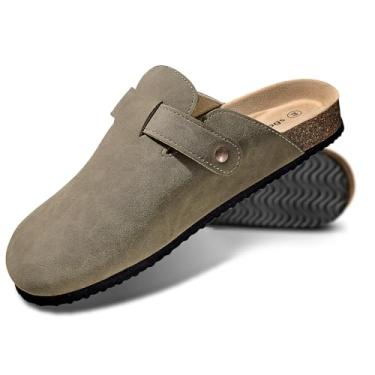 Imagem de KEMISANT Tamancos Masculinos - Sandálias Confortáveis De Camurça, Mules, Chinelos, Sapatos Enfermeira, Batata, Unissex, Cortiça Acolchoada, Palmilha (Taupe 16 Mulheres/14 Homens)