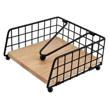 Imagem de Bothyi Porta-guardanapos plano, decoração de ferro, porta-papel estiloso, base de madeira para hotel, café, bar, cozinha, casamento, área externa, Preto