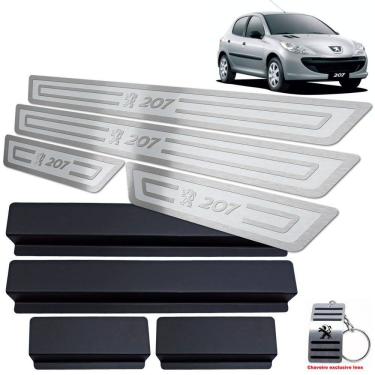 Imagem de Soleiras Aço Inox Peugeot 207 2009 A 2015 Prata Alto Relevo