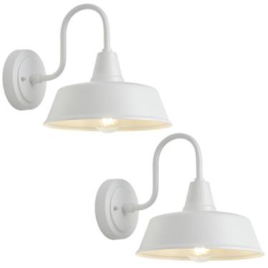 Imagem de GOALPLUS Pacote Com 2 Luminárias De Pescoço Ganso Para Áreas Externas, Suporte Parede, Luzes Externas Fazenda Cúpula 10" Garagem, Arandela Externa Branca Varanda, Pátio, Porta Da Frente