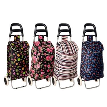 Imagem de Carrinho de Compras de Feira Dobrável com Bolsa Impermeável, Rodas Grandes e Estrutura de Metal, Estampa Sortida