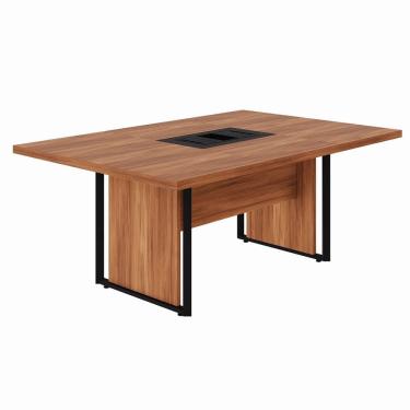 Imagem de Mesa de Reunião 180cm para 4 Pessoas com Caixa de Tomadas Corporate Nogal / Preto