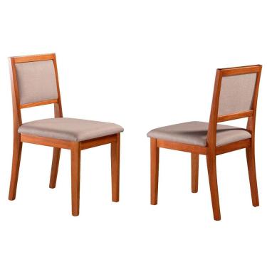 Imagem de Conjunto Sala de Jantar Atenas 6 Lugares Aline Mesa Móveis Mundial e Cadeiras Madeira Maciça Tecido Linho Areia