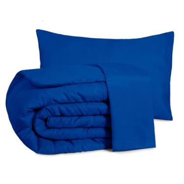 Imagem de Kit Edredom Casal Queen 3 Peças Margarida Cama Box - Mr Dias, Azul