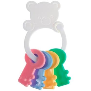Imagem de Mordedor Infantil em Silicone Atóxico, Design de Urso com Chaves Coloridas, Rosa, Roxo, Amarelo e Verde, para Alívio da Gengiva, para Bebês a partir de 3 Meses