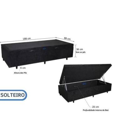 Imagem de Cama Box Baú Solteiro Blindada 88x188 Suede Premium com Pistão a Gás e
