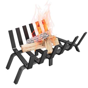 Imagem de DPZM Grelha de lareira resistente de 43 cm, rack de madeira de aço sólido para queima de madeira, grades de lenha extra largas para lareira interna e fogueira externa, grelha de fogão a lenha