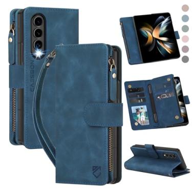 Imagem de CAESBON Capa carteira para Samsung Galaxy-Z-Fold-4: com compartimentos para cartão com bloqueio RFID (6 cartões) e suporte oculto para caneta S | Capa protetora para celular de couro PU macio com