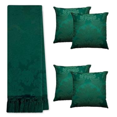 Imagem de Kit Manta Xale Para Sofá E Cama Cores Com 4 Capas de Almofada (1,40 X 1,80,247 VERDE ESMERALDA)