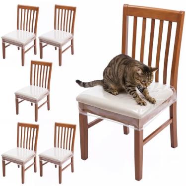 Imagem de Yuanan Pacote com 6 capas de cadeira de plástico transparente para cadeiras de jantar, capas de assento de PVC à prova d'água e resistente a arranhões para cadeiras, capas de cadeira de cozinha e sala