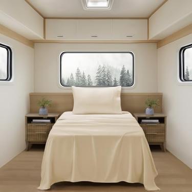 Imagem de Lençóis de acampamento tamanho solteiro – Conjunto de lençóis de colchão de ar externo – Alças de canto embutidas para uso em colchão de ar e acampamento – Projetado para camas infláveis e festas do