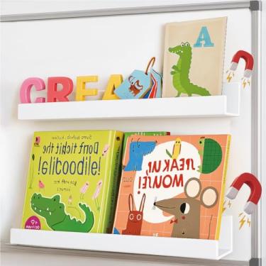 Imagem de Prateleiras magnéticas de livros para quadro branco, suporte de exibição de livros de metal forte para professores e crianças, sala de aula, geladeira, escritório, branco