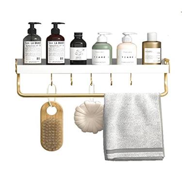 Imagem de WYUYIWH Prateleiras de chuveiro, suporte de parede, cesta de chuveiro, adesivo, branco, sem espaço de perfuração, alumínio para banheiro, cozinha, camada B1, 40 cm