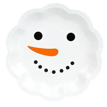 Imagem de AimFun 24 peças de pratos de papel recortados de boneco de neve de Natal, pratos de festa descartáveis, prato de sobremesa de 18 cm para aniversário, chá de bebê (24, boneco de neve)