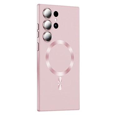 Imagem de Umiup Capa magnética para Samsung Galaxy S23ultra/S23plus/S23, com protetor de lente de câmera, capa fina antirarranhões, rosa, S23 de 6,1 polegadas