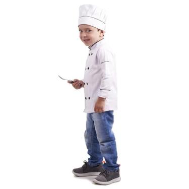 Imagem de Kit Dólmã Unissex Com Chapéu Infantil 100% Algodão Branco Para Mini Ch