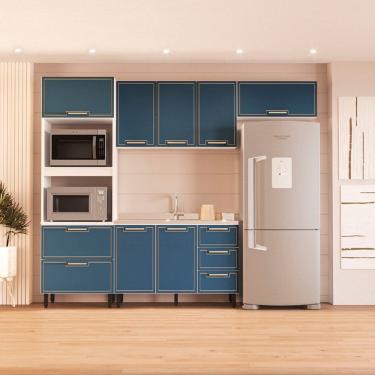 Imagem de Cozinha Compacta 250076 4 Peças Amara Branco Azul Politorno Móveis