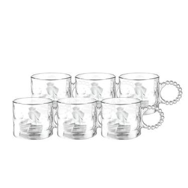 Imagem de Jogo 6 Xícara Caneca 300ml Vidro Chá Café Leite Cappuccino Transparent