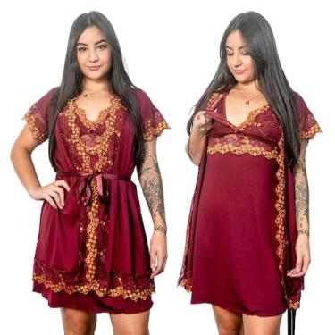 Imagem de Kit Robe Roupão e Camisola Amamentação Gestante Bicolor Pós Parto Luxu