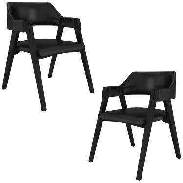 Imagem de Kit 2 Cadeiras Sala de Jantar e Jogos Carteados Madeira Maciça Poker PU Preto/Preto G42 - Gran Belo