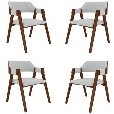 Imagem de Kit 4 Cadeiras Sala de Jantar e Jogos Carteados Madeira Maciça Poker Linho Cinza/Imbuia G42 - Gran Belo