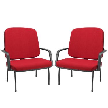 Imagem de Kit 02 Cadeiras de Escritório Recepção com Braço Fixa Preta Magno P03 Crepe Vermelho - Lyam Decor