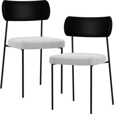 Imagem de Kit 02 Cadeiras Estofadas Para Sala De Jantar Melina L02 Couríssimo Preto Bouclê Cinza - Lyam Decor