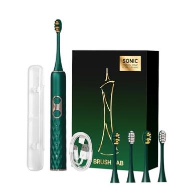 Imagem de OralGos Escova de Dente Elétrica Sônica para Adultos, Cerdas Macias e Médias, USB Recarregável, IPX7 à Prova d’Água, 4 Cabeças Substituíveis, Portátil para Viagem, Presente (Verde)
