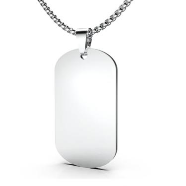 Imagem de FUTPLOR Colar masculino com pingente de etiqueta de cachorro de aço inoxidável, colares simples com pingente em branco, joias presentes para homens e mulheres, corrente de caixa de 61 cm, Small, Aço