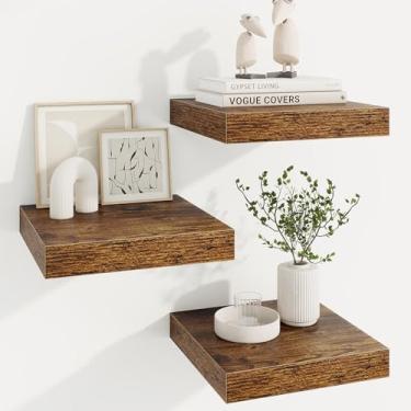 Imagem de Prateleiras quadradas flutuantes para parede, 30 cm L x 30 cm P x 3 cm A, pacote com 3 pequenas prateleiras de madeira projetadas montadas na parede com suportes invisíveis para sala de estar, quarto