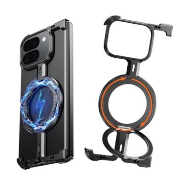 Imagem de NIFBANG Capa de celular dobrável sem moldura para Google Pixel 9 Pro, suporte magnético giratório de 360°, moldura minimalista, menos alumínio, metal, à prova de choque, capas protetoras para Google
