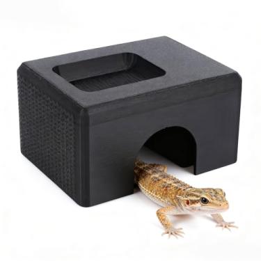 Imagem de Diydeg Caixa de Couro para Répteis, Couro de Gecko de Leopardo de Plástico Com Recipiente, Couro de Dragão Barbudo, Caverna de Esconderijos de Répteis para Tanque, Gabinete de Couro de