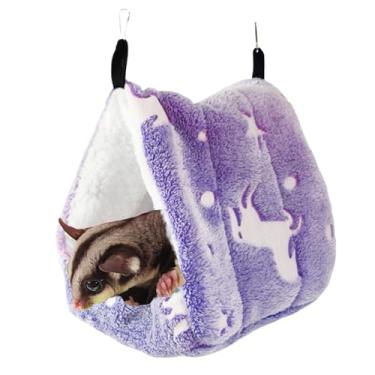 Imagem de Copfeu Rede de algodão para porquinho-da-índia para ratos, ninho de hamster colorido, gaiola de esconderijo quente para animais pequenos, papagaio, furão (roxo, GG)