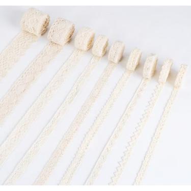Imagem de Fita de renda bege de 25 metros, acabamento de renda de algodão, 9 estilos de acabamento de renda para costura, fita boho vintage para artesanato de costura faça você mesmo, decoração de casamento